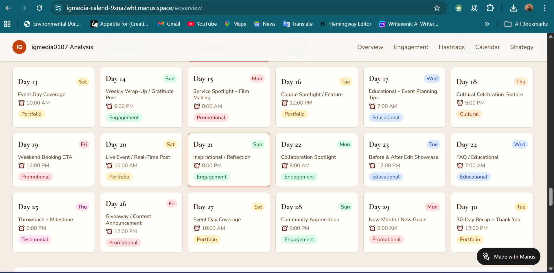 Content calender created for high engagement ➡️